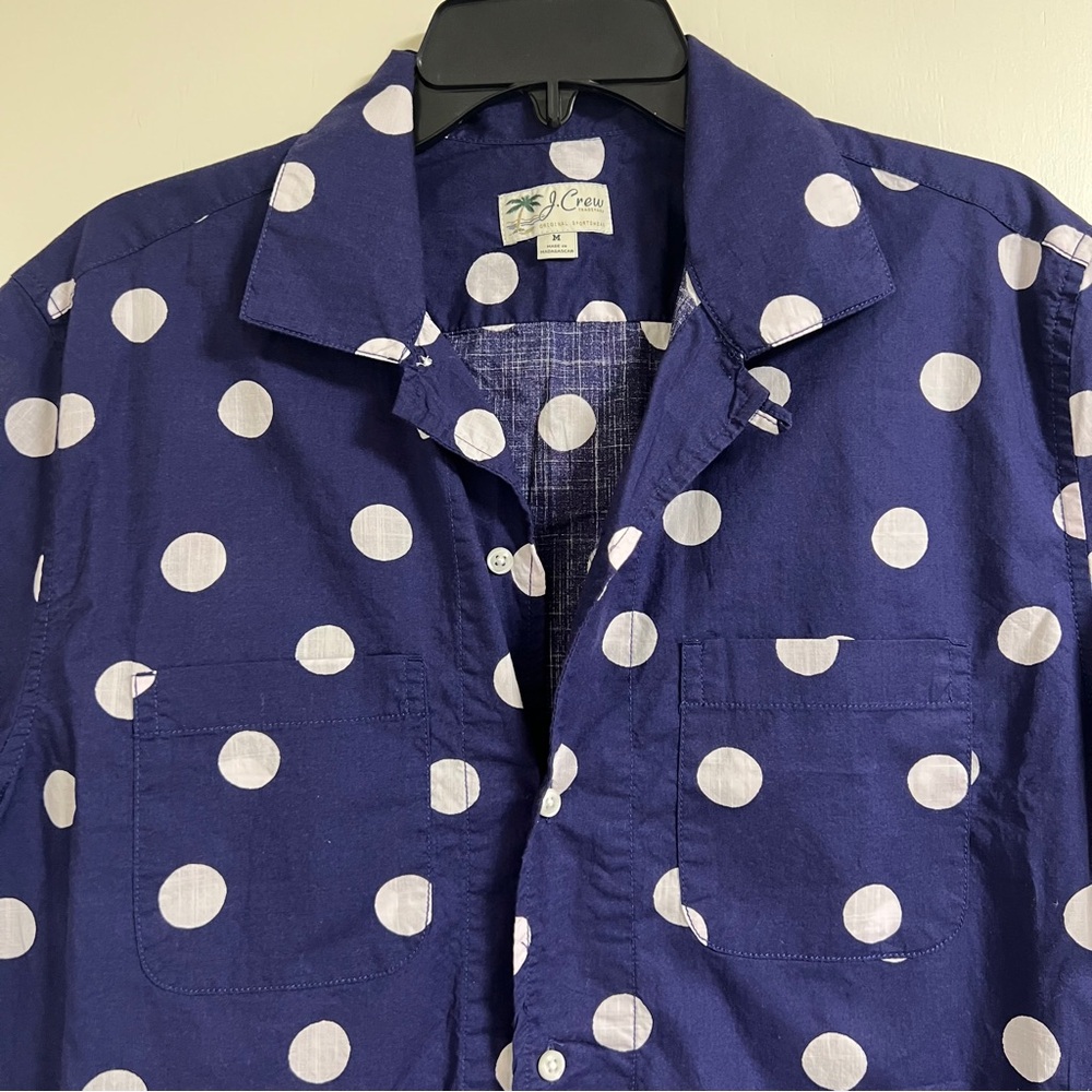 J.CREW Mens Short-sleeve Slub cotton camp collar shirt in Blue Polka Dot, Medium - Picture 4 of 12